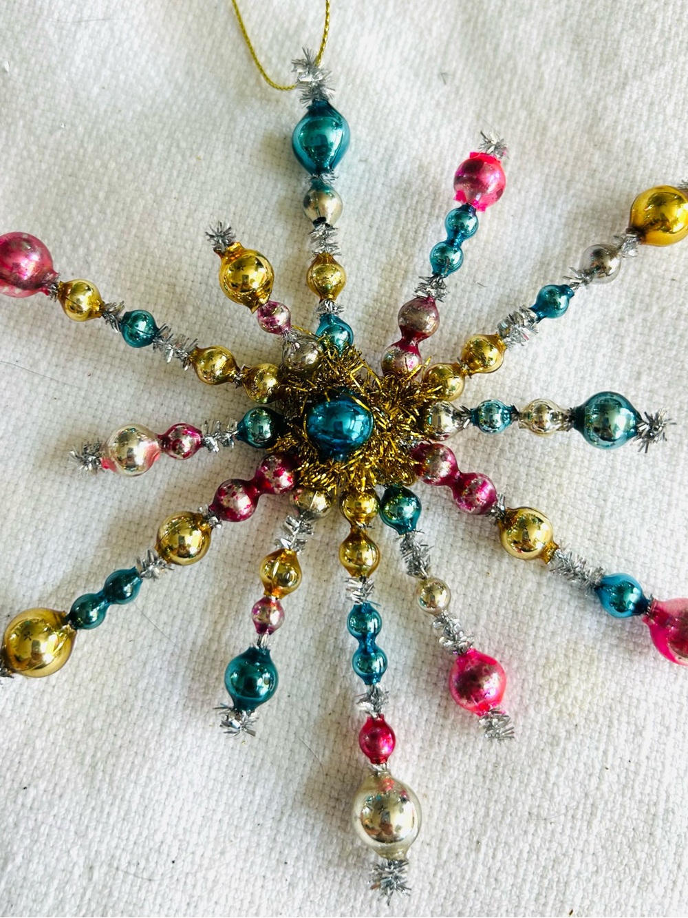 Vintage repurposed holiday star burst Christmas Ornament